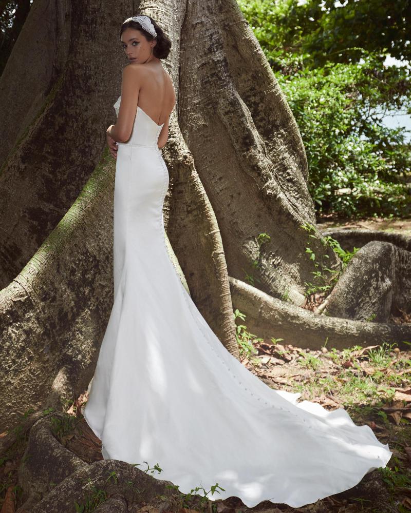 Lp2323 simple strapless wedding dress with satin sheath silhouette5